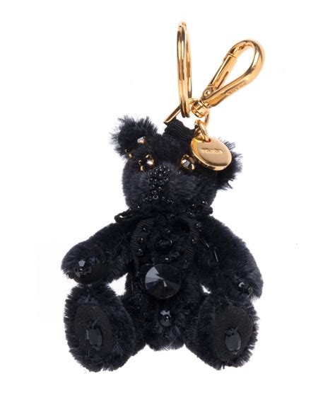 Prada Women's Black/Gold Teddy Bear Handbag Charm Keychain